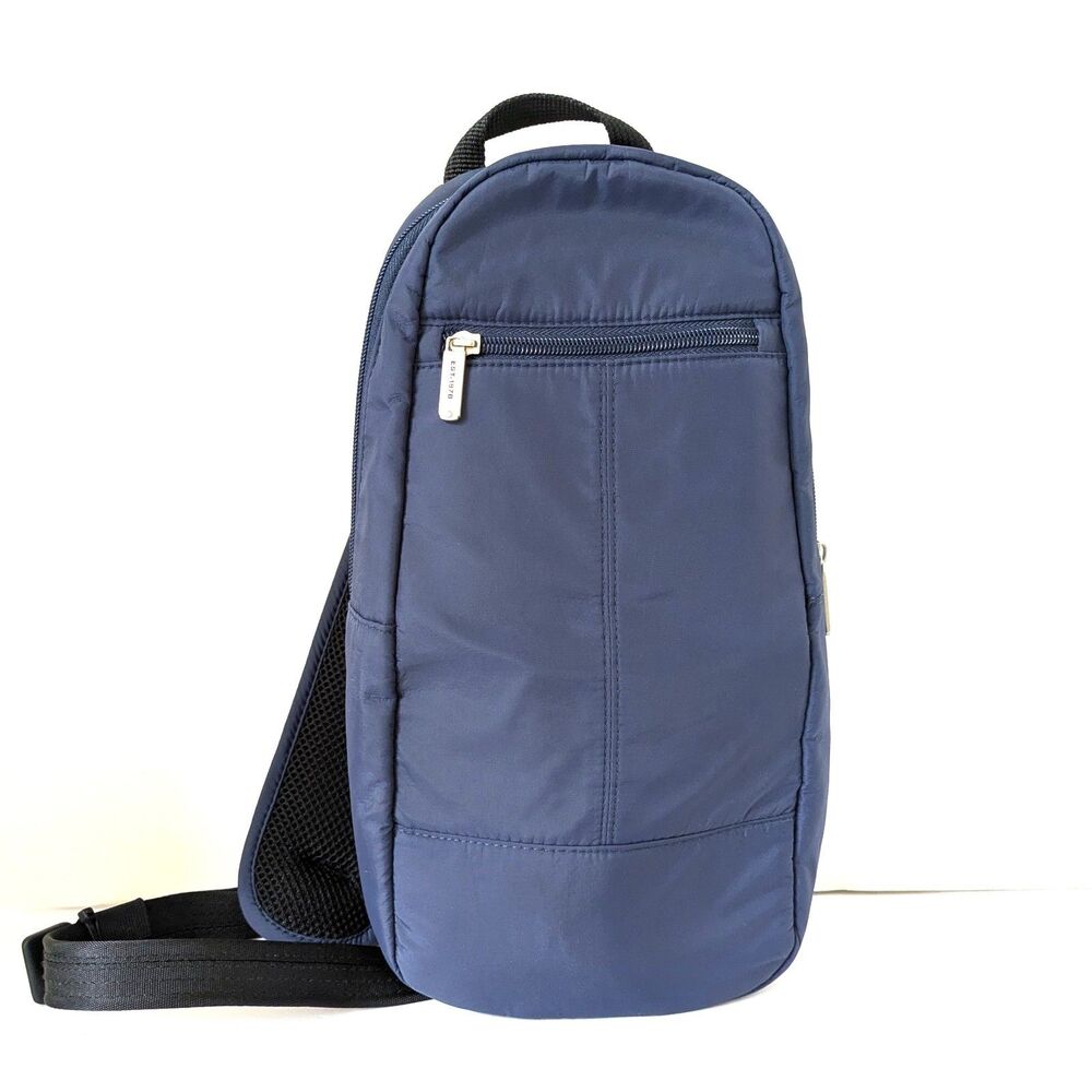 Travelon Anti Theft Blue Sling Backpack Crossbody Travel Bag RFID Nylon Mesh